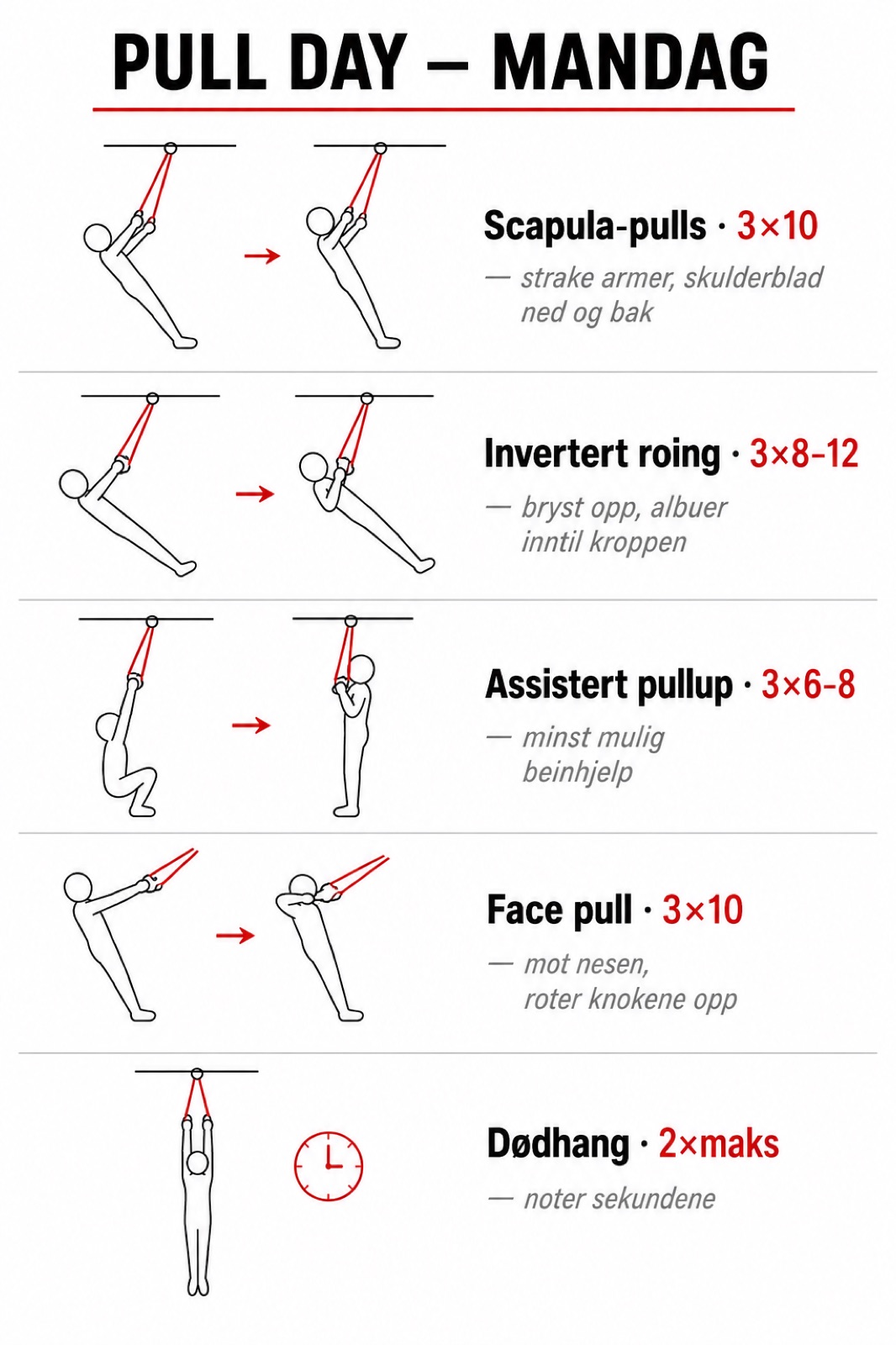 Plakat: Pull day (rygg + pullup)